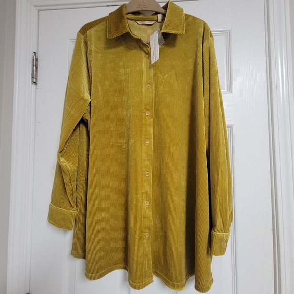 Soft Surroundings NWT Amber Textured Ribbed Velvet Boyfriend Tunic Shirt. - Picture 2 of 12